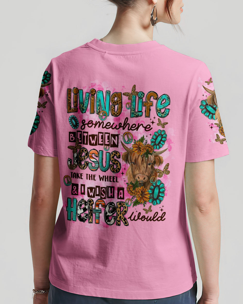 Living Life Somewhere Between Jesus Cow Women's All Over Print Shirt - Tltr2003243