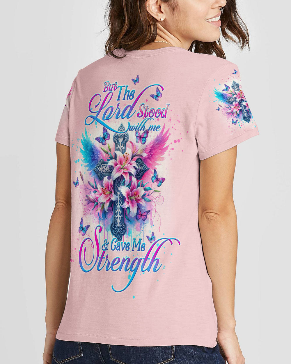 Lord Stood With Me Cross Wings Lilies Women's All Over Print Shirt - Tltw0202244