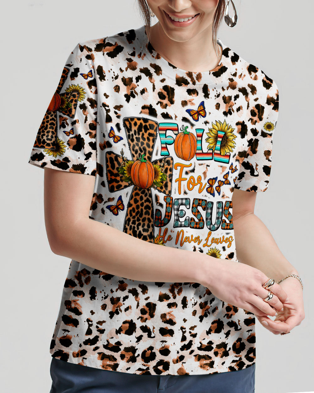 Fall For Jesus Autumn Leopard Women's All Over Print Shirt - Tltw0308234