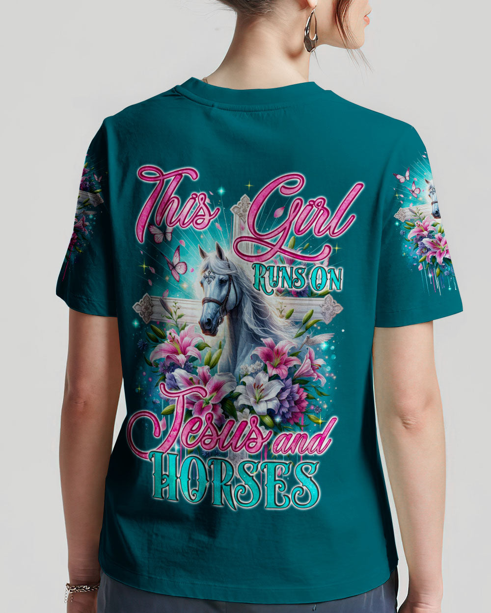 Runs On Jesus And Horses Women's All Over Print Shirt - Tyqy1612234