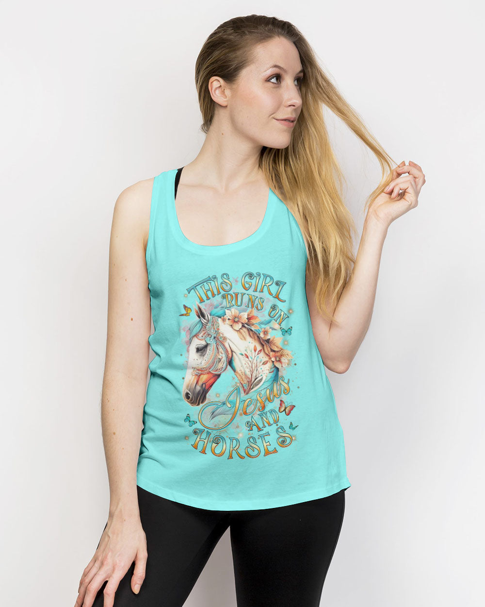 This Girl Runs On Jesus And Horses Women's All Over Print Shirt - Yhdu0308233