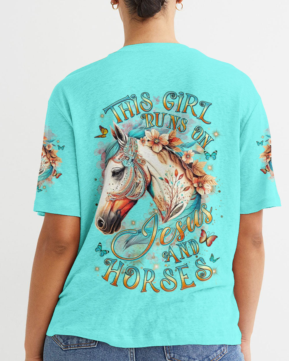 This Girl Runs On Jesus And Horses Women's All Over Print Shirt - Yhdu0308233