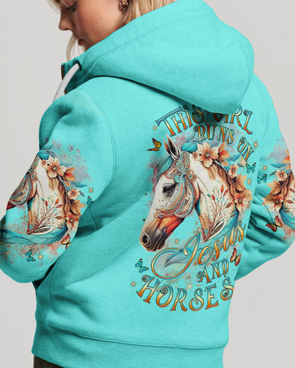 This Girl Runs On Jesus And Horses Women's All Over Print Shirt - Yhdu0308233