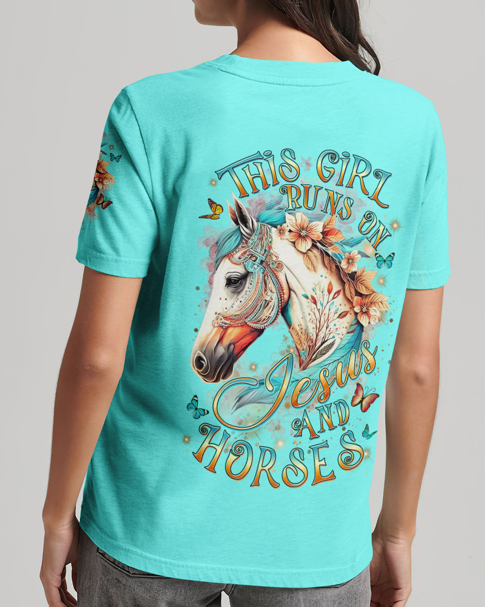 This Girl Runs On Jesus And Horses Women's All Over Print Shirt - Yhdu0308233