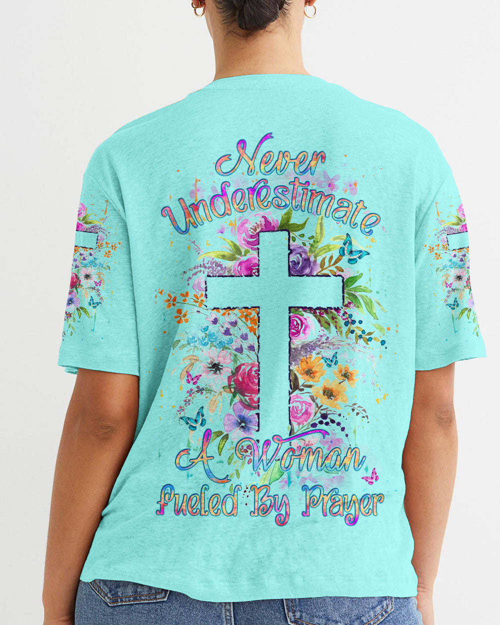 Never Underestimate A Woman Fueled By Prayer Women's All Over Print Shirt - Yhdu1708232