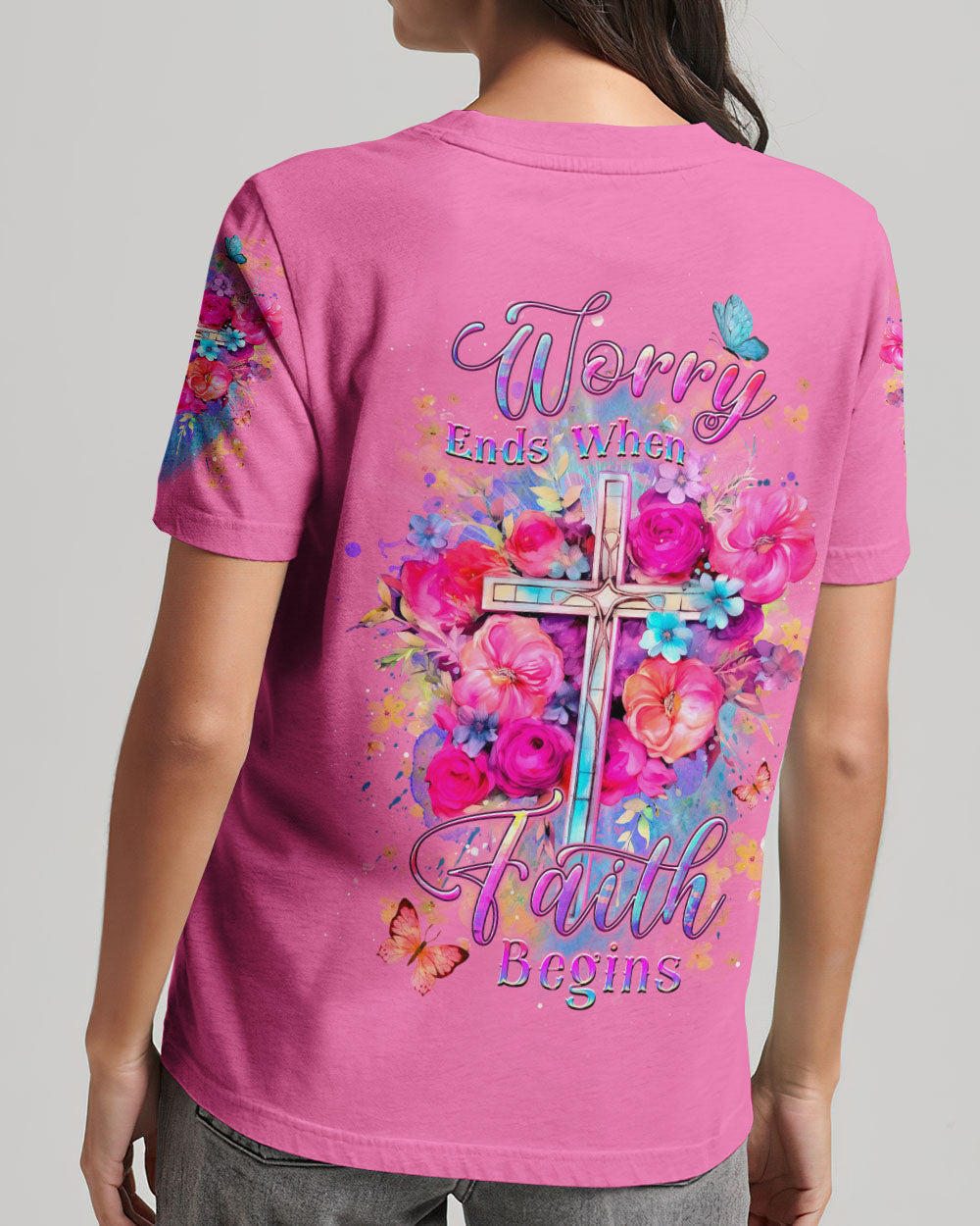 Worry Ends When Faith Begins Women's All Over Print Shirt - Yhdu609231