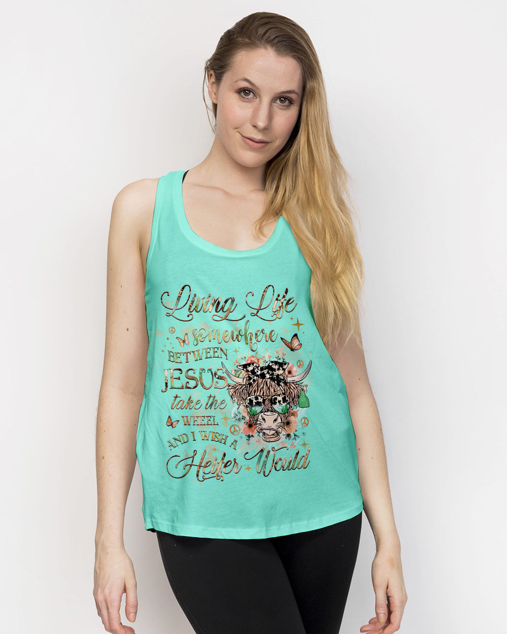 Living Life Somewhere Between Jesus Cow Women's All Over Print Shirt - Yhhg2109233