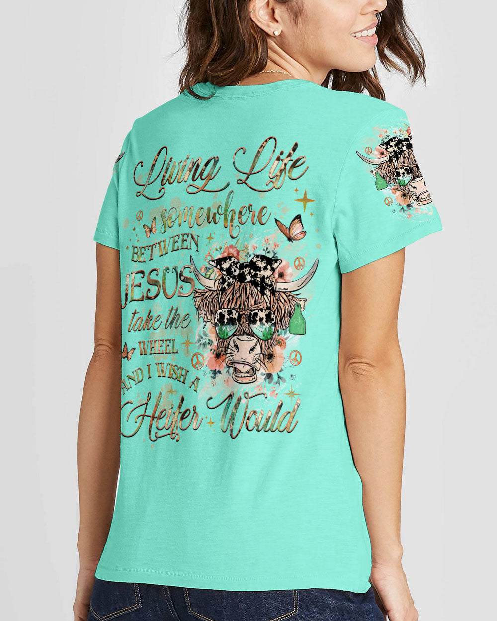 Living Life Somewhere Between Jesus Cow Women's All Over Print Shirt - Yhhg2109233