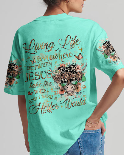 Living Life Somewhere Between Jesus Cow Women's All Over Print Shirt - Yhhg2109233