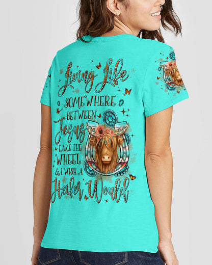 Living Life Somewhere Between Jesus Cow Women's All Over Print Shirt - Yhln1809234