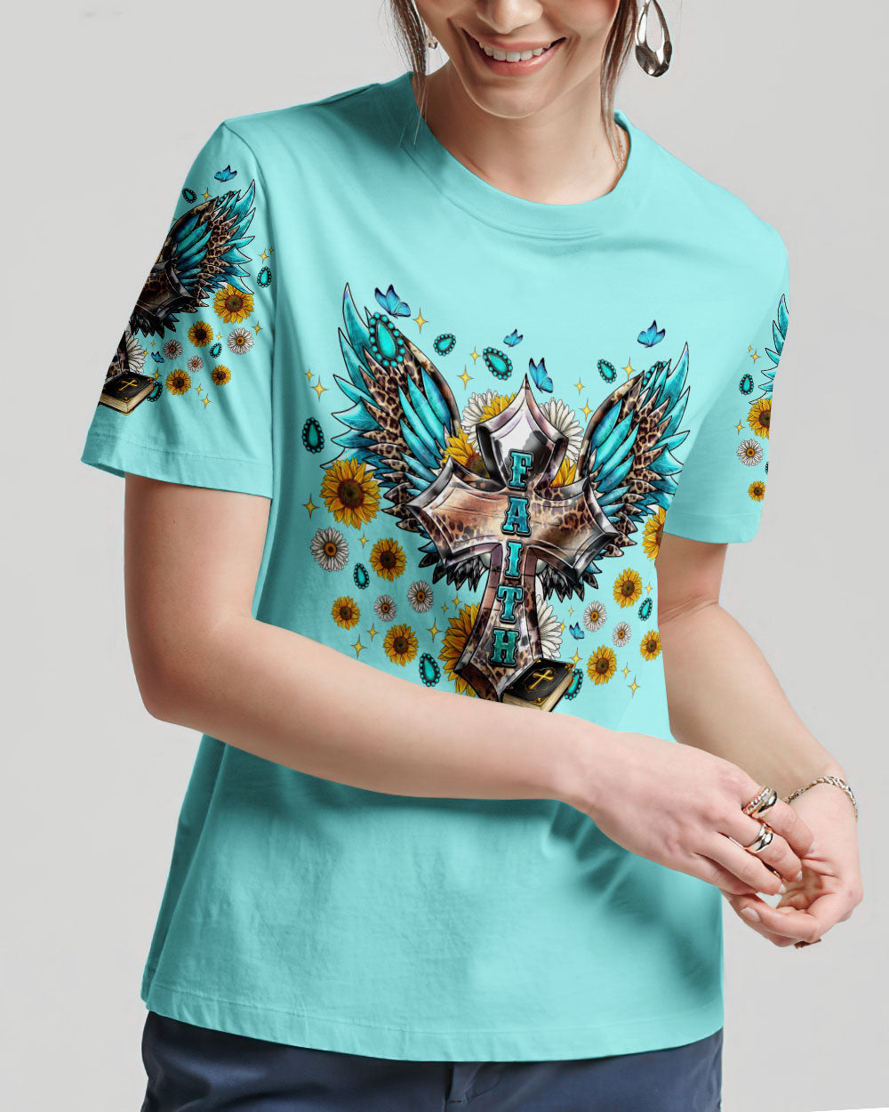 Faith Cross Wings Women's All Over Print Shirt - Tlnt0607233