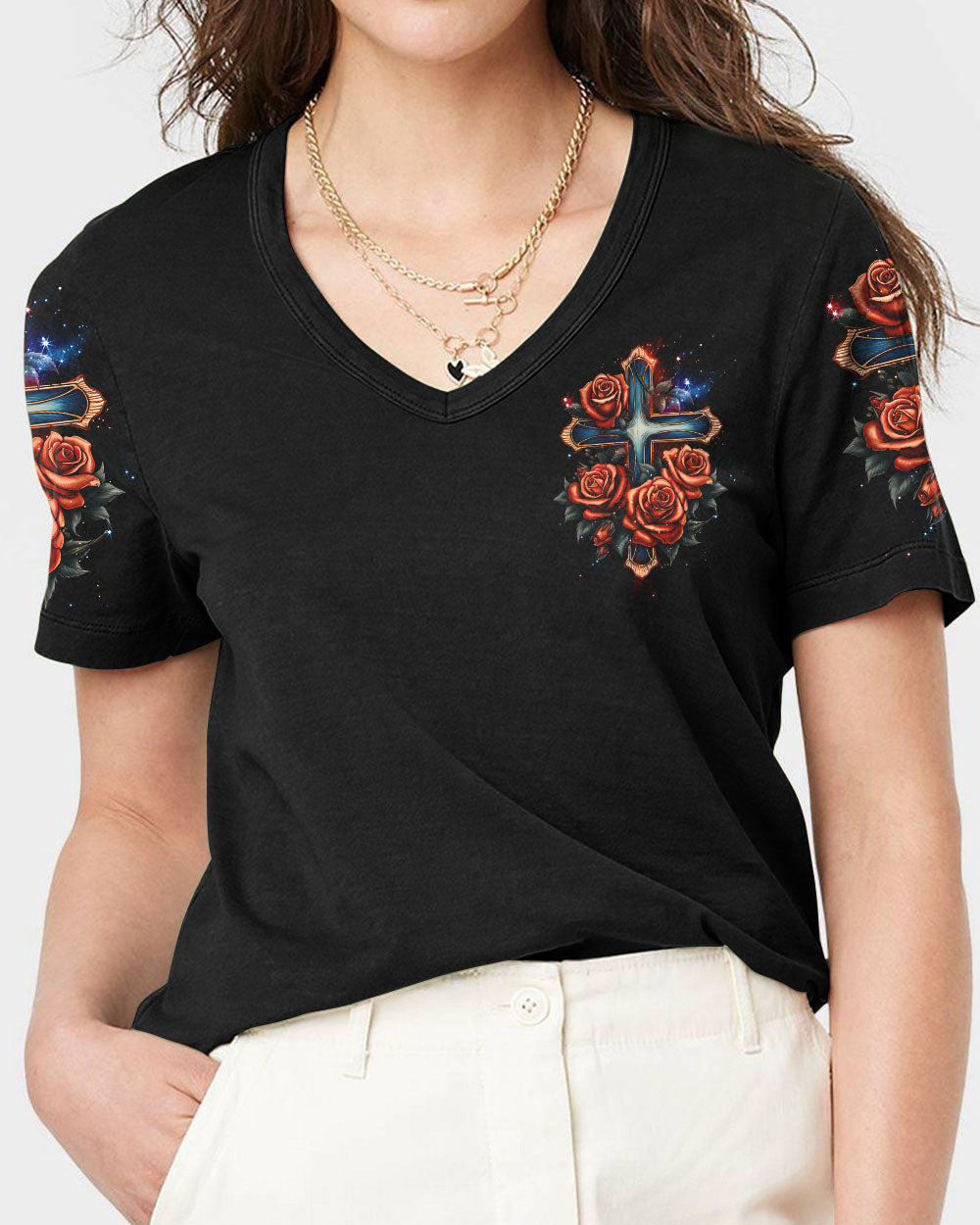 Faith Cross Rose Vintage Women's All Over Print Shirt - Tltw0507232