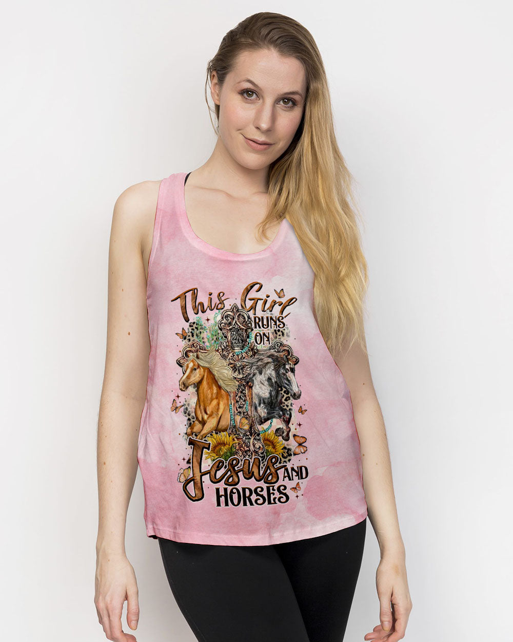 Runs On Jesus And Horses Women's All Over Print Shirt - Tltw0807234