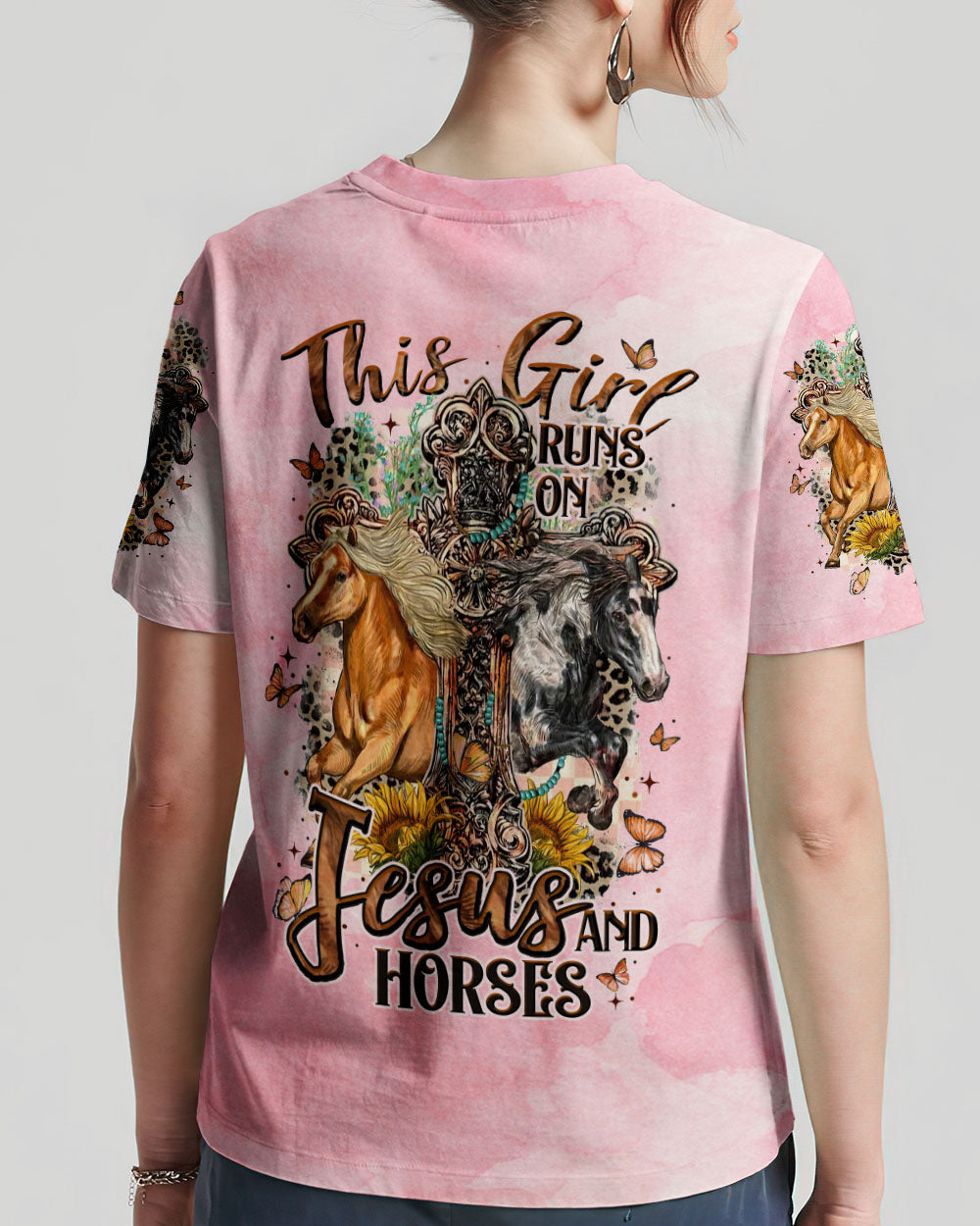 Runs On Jesus And Horses Women's All Over Print Shirt - Tltw0807234