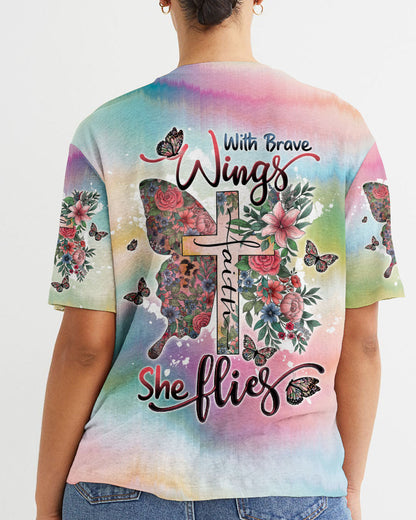 With Brave Wings She Flies Women's All Over Print Shirt - Tltw1307234