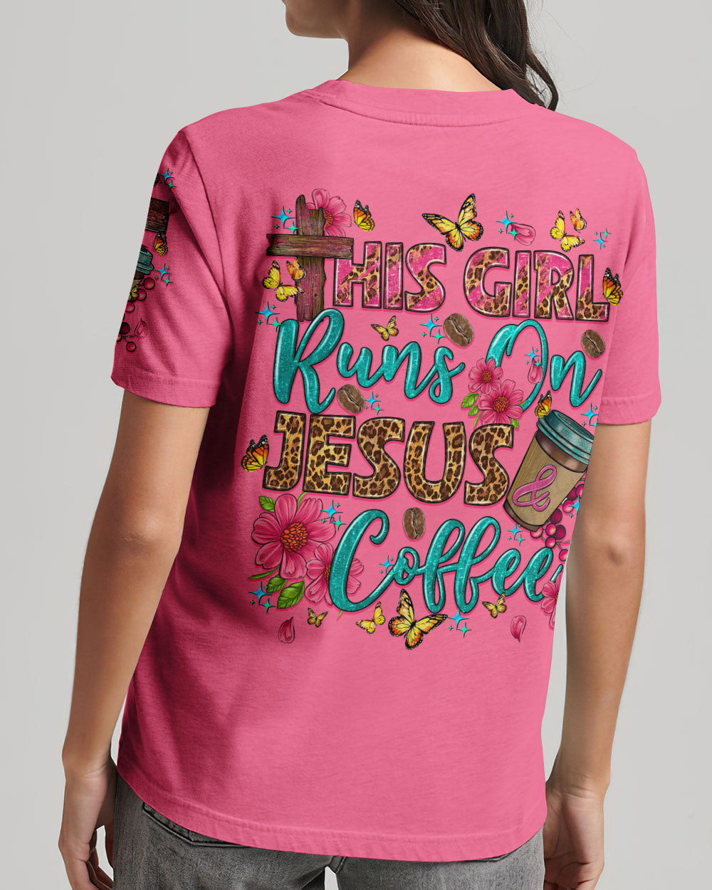 This Girl Runs On Jesus And Coffee Women's All Over Print Shirt - Ty0807232