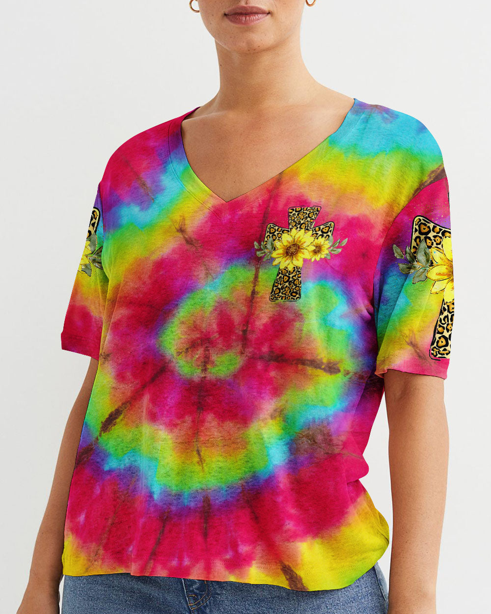 He Is Risen Cross With Sunflowers Tie Dye Women's All Over Print Shirt - Tytd0707231