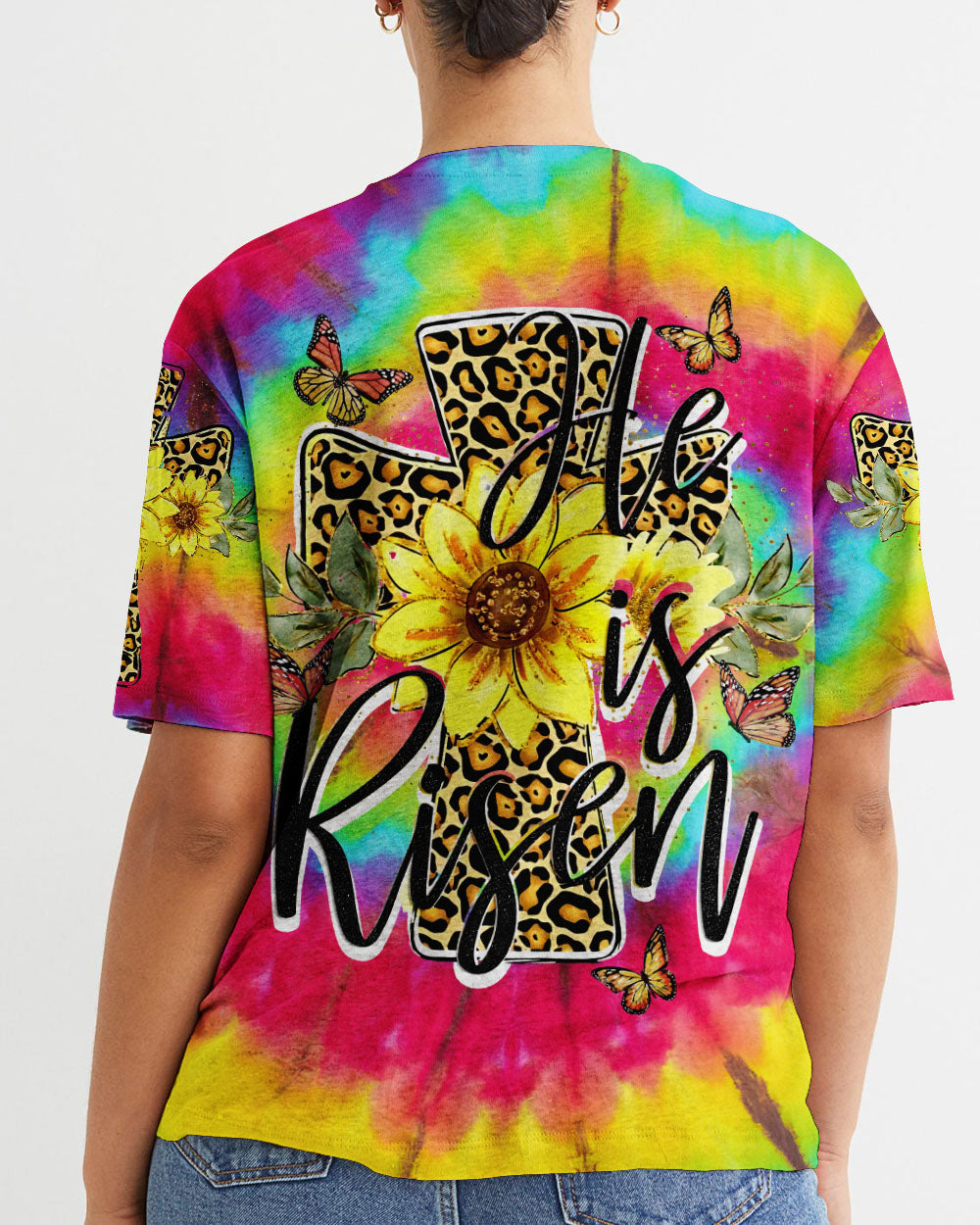 He Is Risen Cross With Sunflowers Tie Dye Women's All Over Print Shirt - Tytd0707231