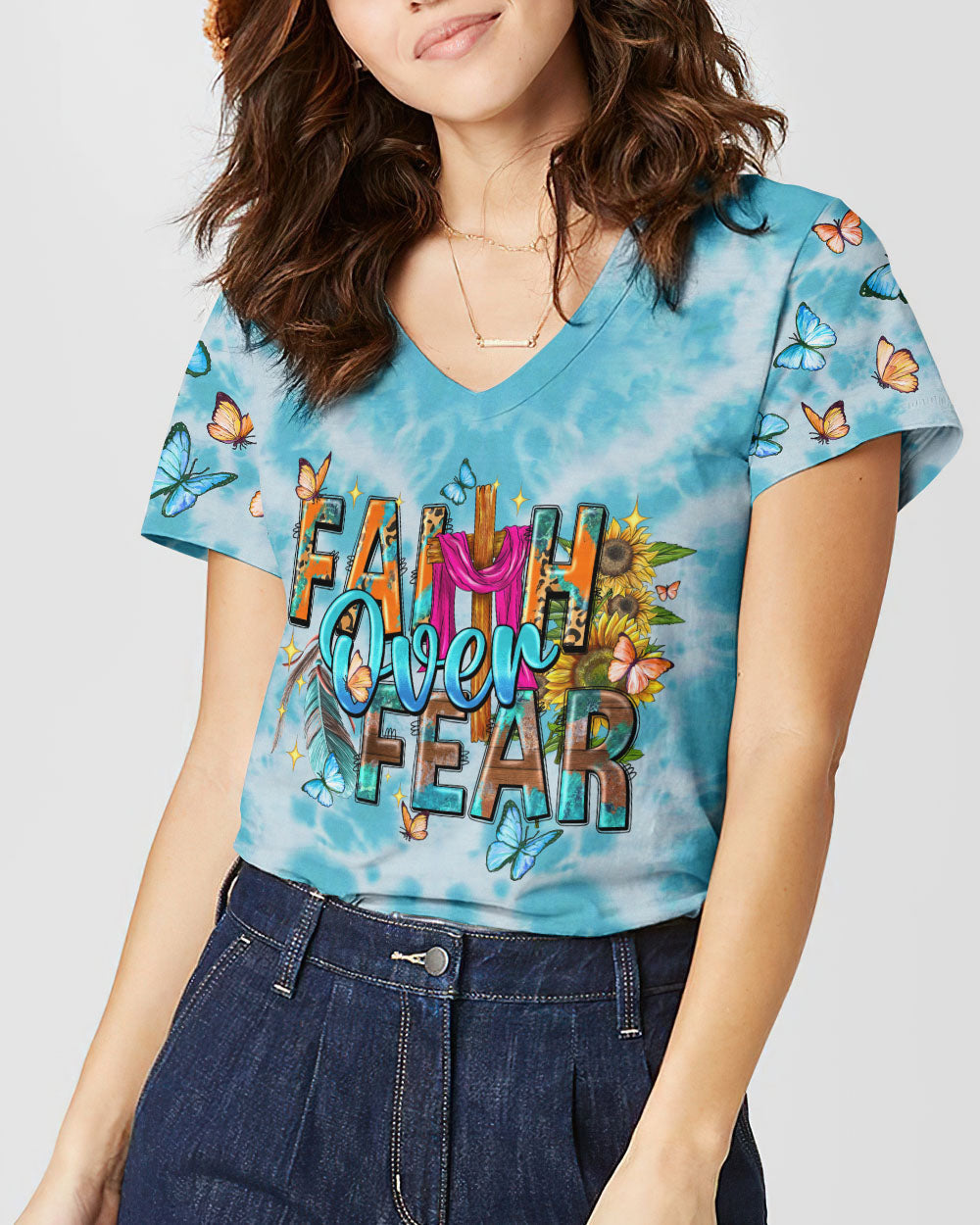 Faith Over Fear Tie Dye Women's All Over Print Shirt - Tytd0807233