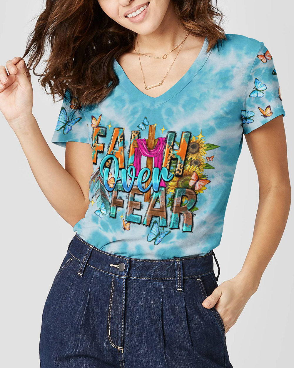 Faith Over Fear Tie Dye Women's All Over Print Shirt - Tytd0807233