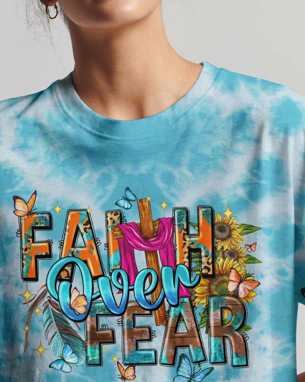 Faith Over Fear Tie Dye Women's All Over Print Shirt - Tytd0807233