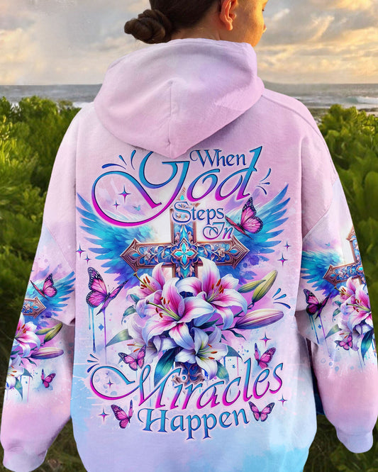 When God Steps In Miracles Happen Cross Lilies Women's All Over Print Shirt - Tlno0502242