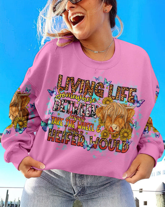 Living Life Somewhere Between Jesus Cow Women's All Over Print Shirt- Tlno1309234