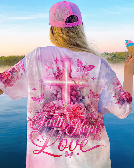 Faith Hope Love Cross Rose Women's All Over Print Shirt - Tlno1803243