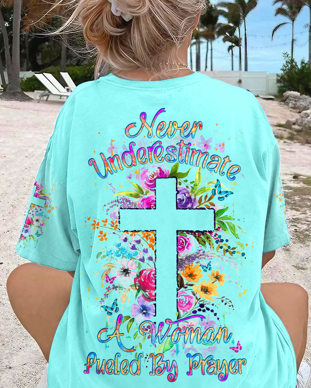 Never Underestimate A Woman Fueled By Prayer Women's All Over Print Shirt - Yhdu1708232