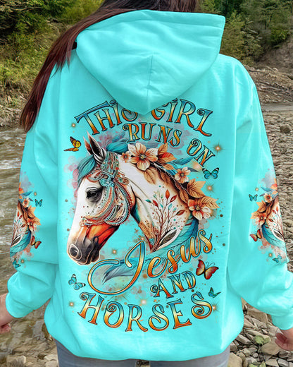 This Girl Runs On Jesus And Horses Women's All Over Print Shirt - Yhdu0308233