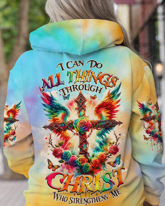 I Can Do All Things Cross Wings Tie Dye Women's All Over Print Shirt - Tlnz2401242