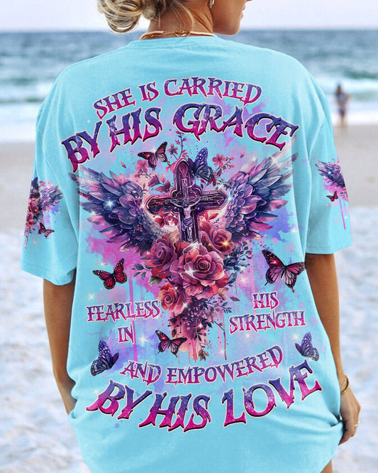 She Is Carried By His Grace Cross Wings Women's All Over Print Shirt - Tlnz0203244