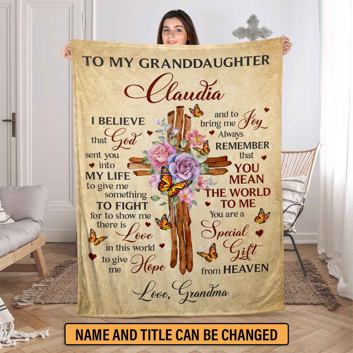 Fancy Floral Cross Fleece Blanket For Granddaughter - You Are A Special Gift From Heaven AA154