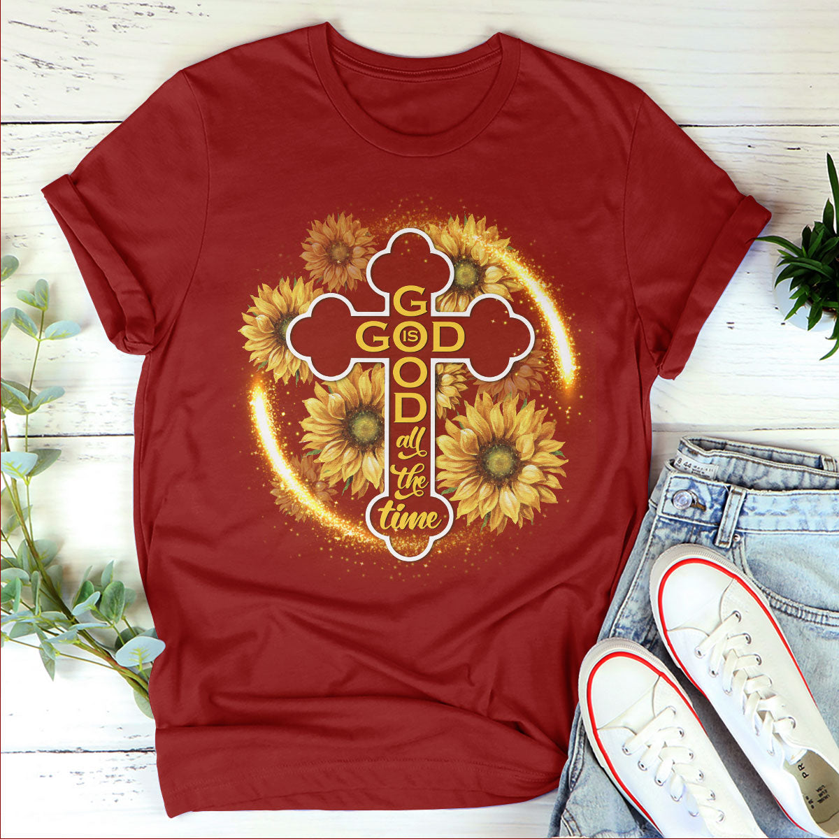 Lifegifty | Beautiful Unisex T-shirt | Sunflower And Cross | God Is Good All The Time | Christ Gifts For Religious People 2DTH764