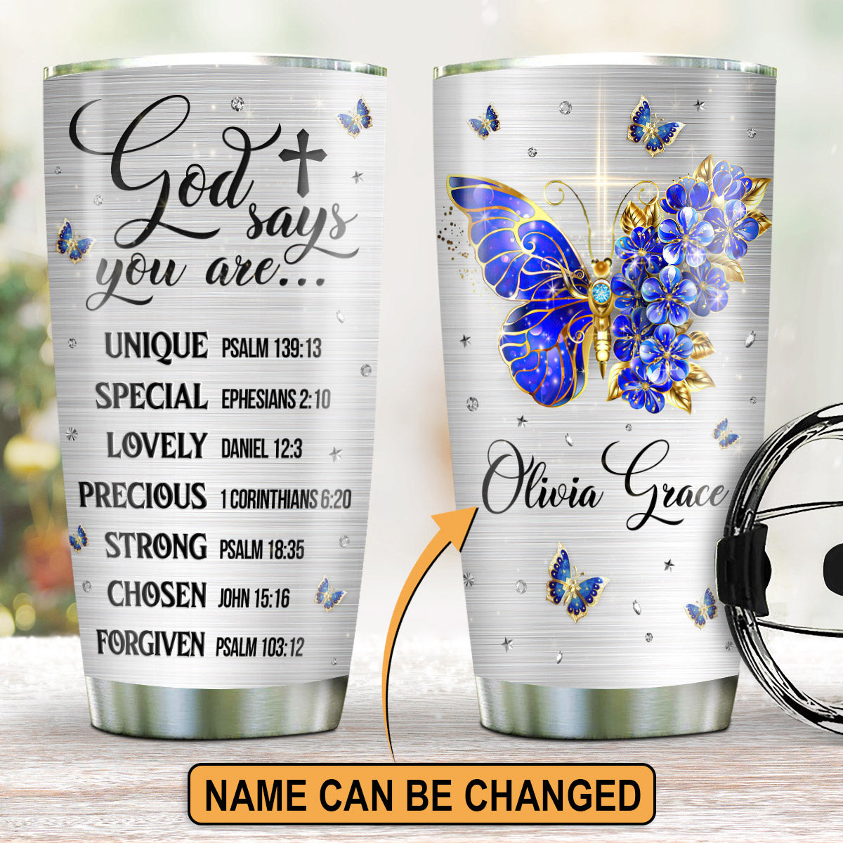 Lovely Personalized Floral Butterfly Stainless Steel Tumbler 20oz - God Says You Are Unique NUA153