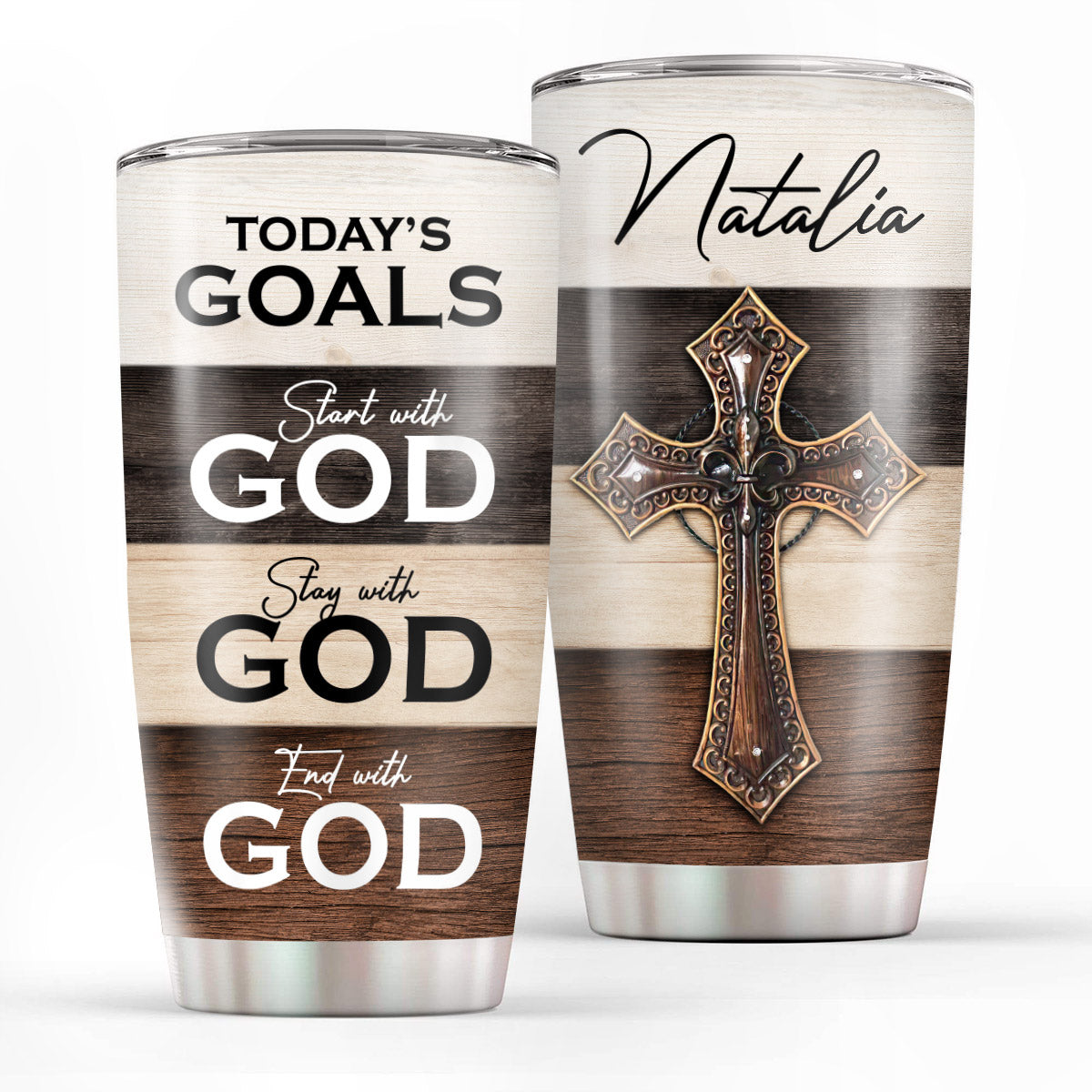 Classic Personalized Cross Stainless Steel Tumbler 20oz - Start The Day With God NUA162