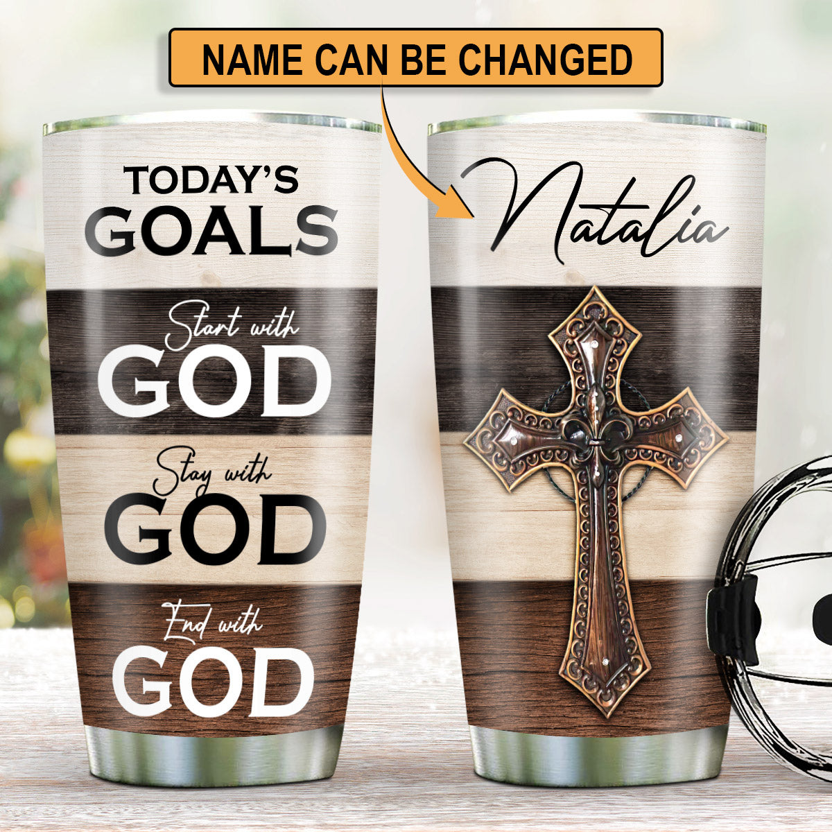 Classic Personalized Cross Stainless Steel Tumbler 20oz - Start The Day With God NUA162