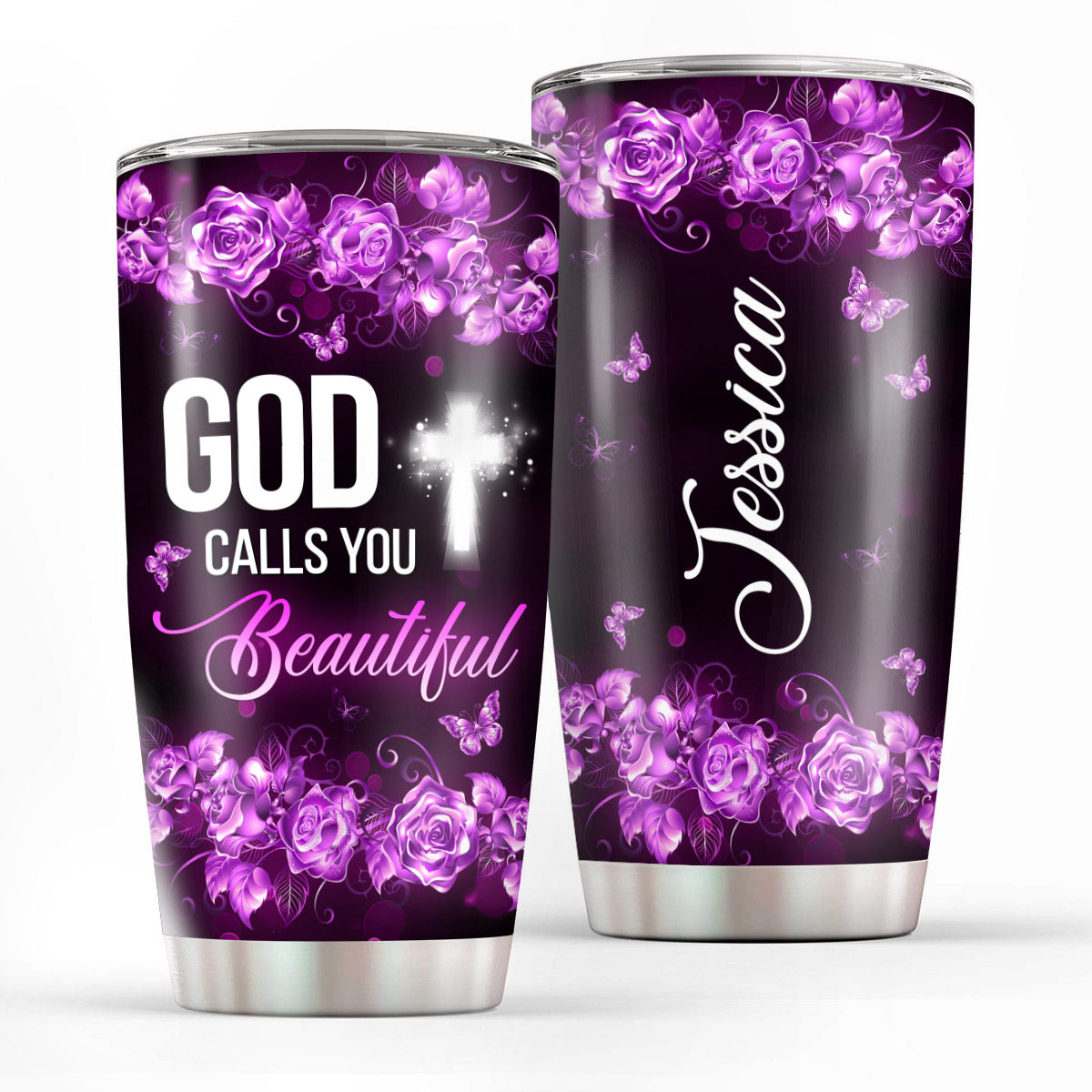 Pretty Personalized Butterfly Stainless Steel Tumbler 20oz - God Calls You Beautiful NUA170