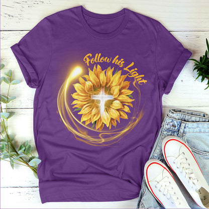 Lifegifty | Follow His Light | Stunning Unisex T-shirt | Religious Gifts For Christian People | Sunflower And Cross 2DTH763