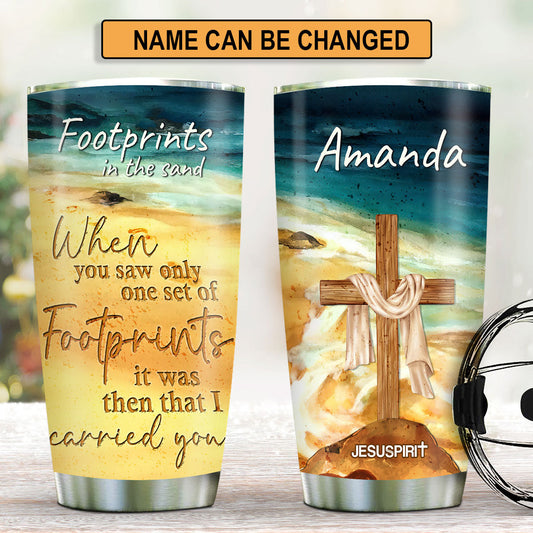 Personalized Stainless Steel Tumbler 20oz | Footprints In The Sand | Religious Gift For Christians SSTNUHN490