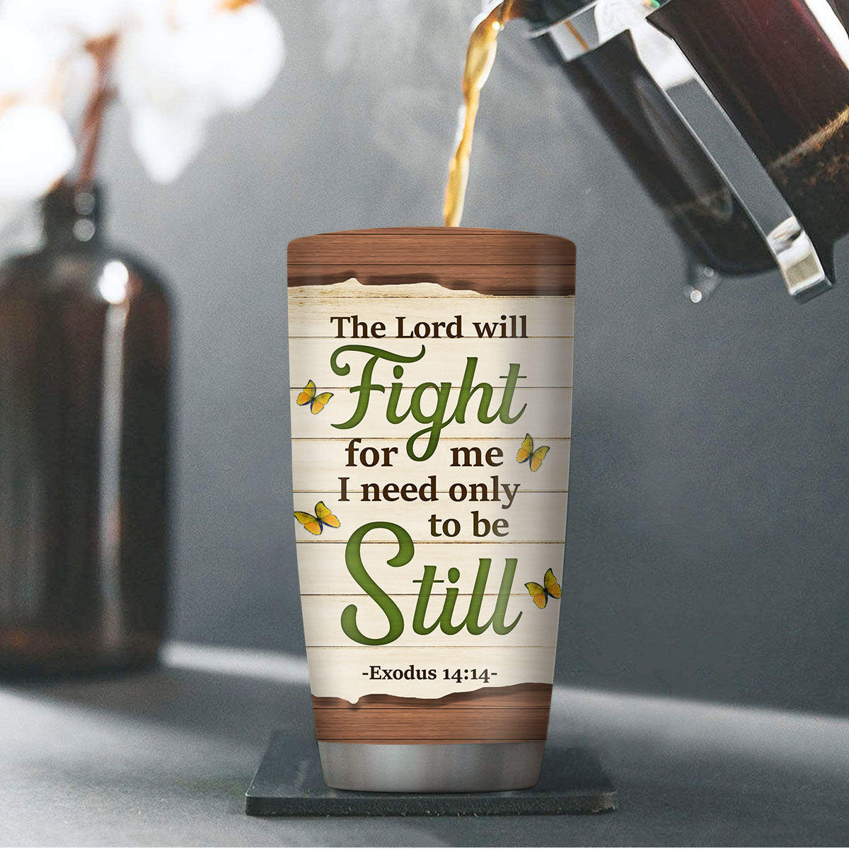 Lovely Personalized Floral Cross Stainless Steel Tumbler 20oz - The Lord Will Fight For Me NUHN230