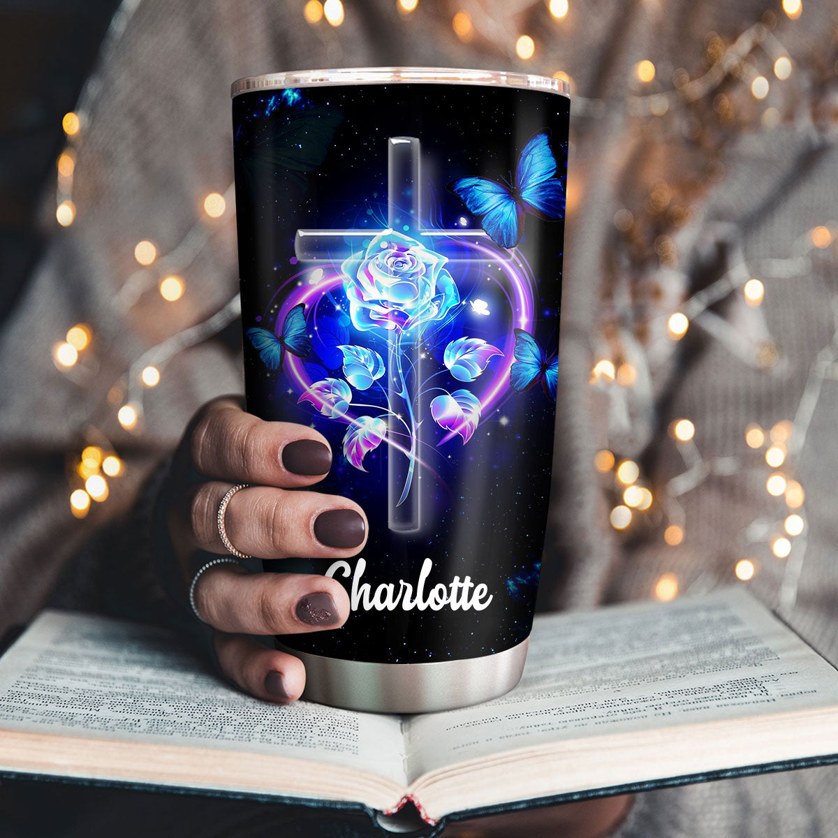 Personalized Stainless Steel Tumbler 20oz | At My Lowest God Is My Hope | Rose And Cross | Ideal Gift For Christians HN133