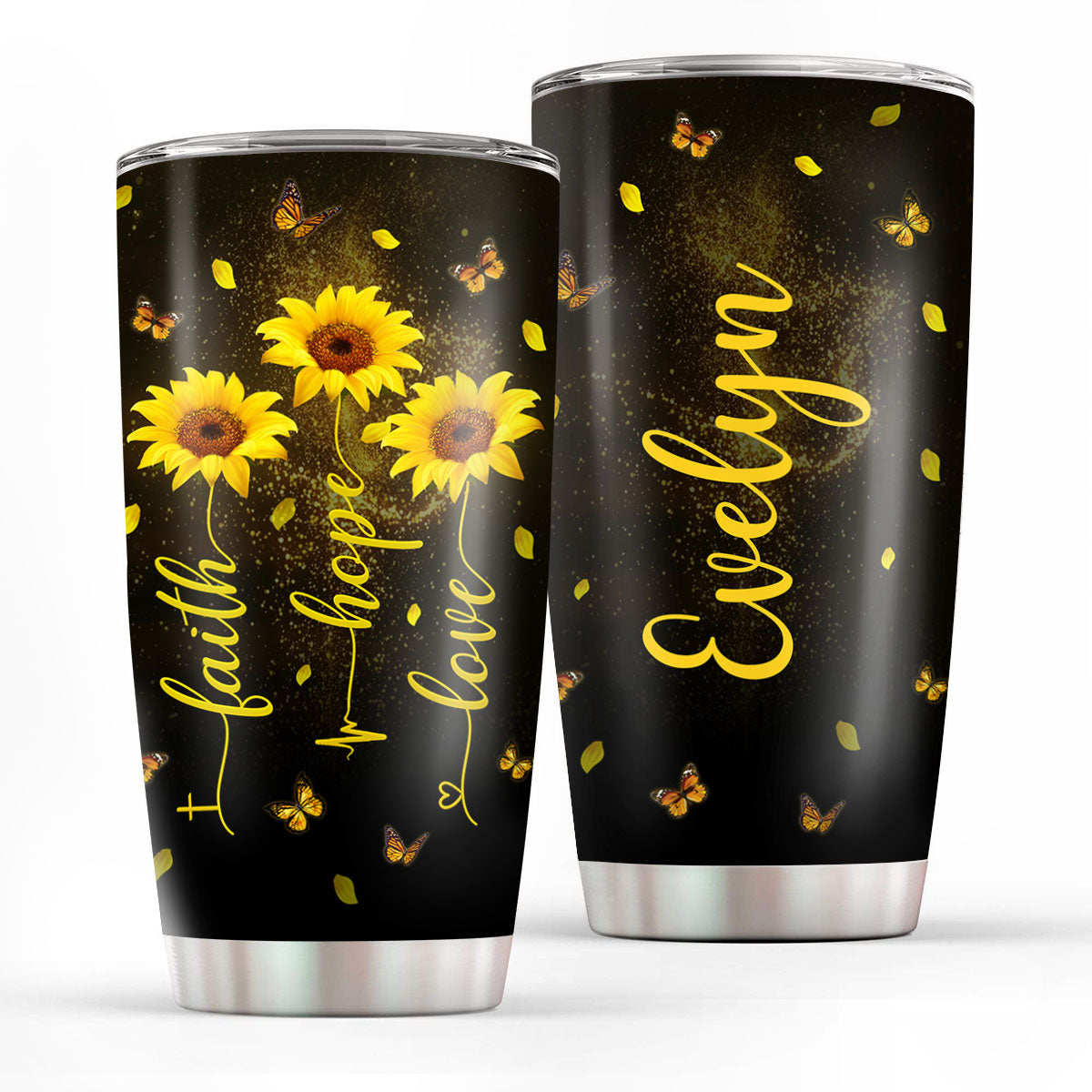 Faith, Hope And Love - Lovely Personalized Sunflower Stainless Steel Tumbler 20oz HHN210A