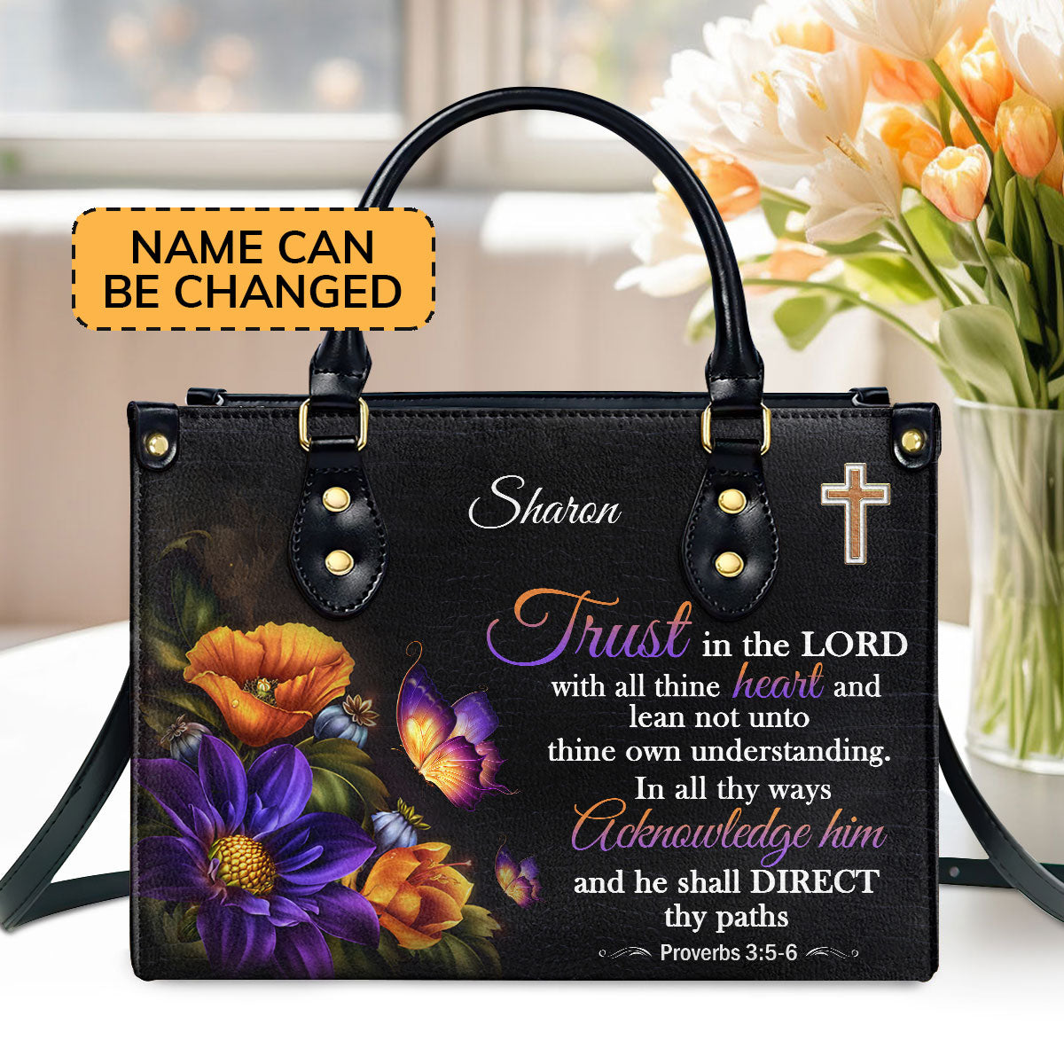 Lifegifty Personalized Leather Handbag | Bible Bag With Handle | Gift For Christian Women H22