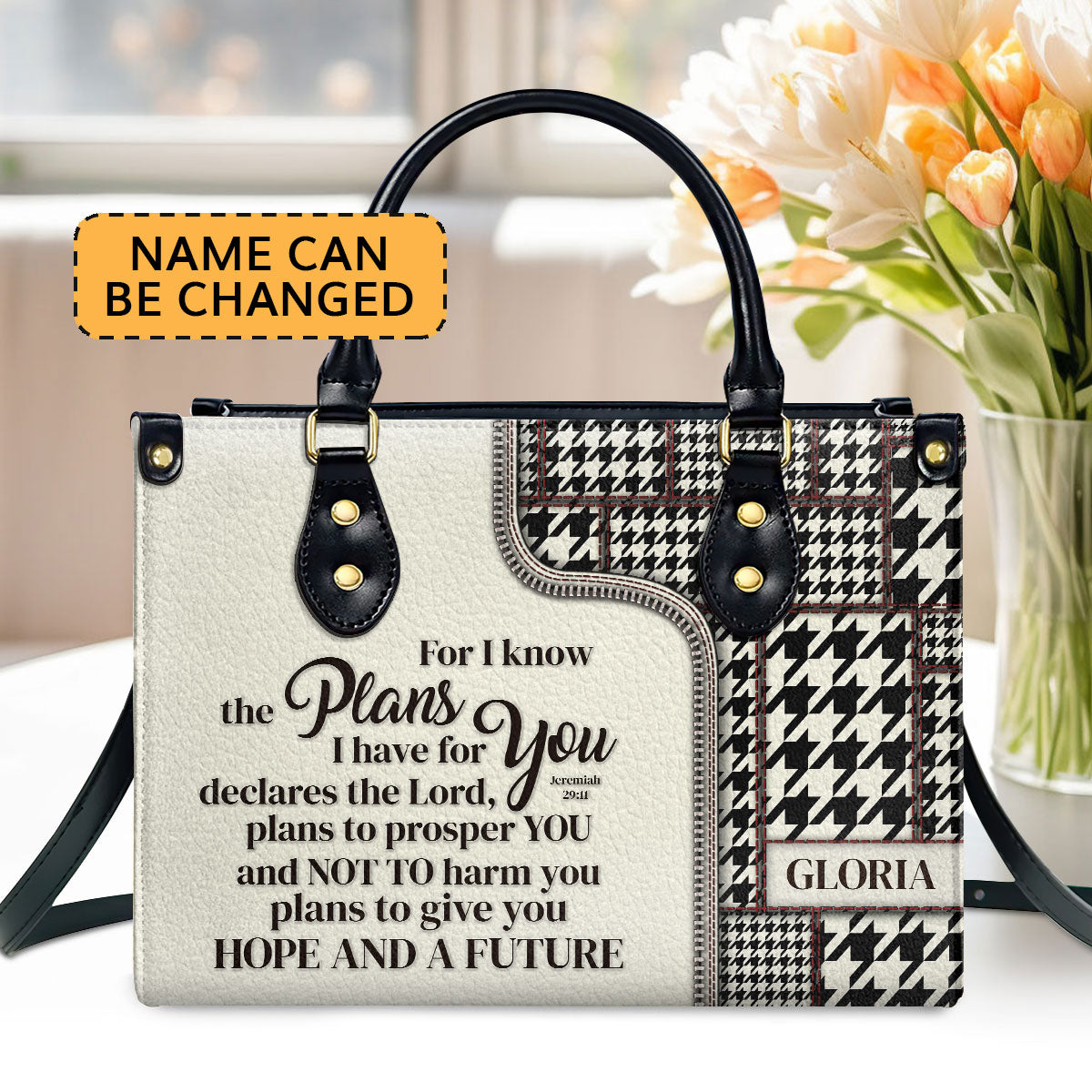 For I Know The Plans I Have For You | Jeremiah 29:11 | Personalized Leather Handbag With Handle HIHN274A