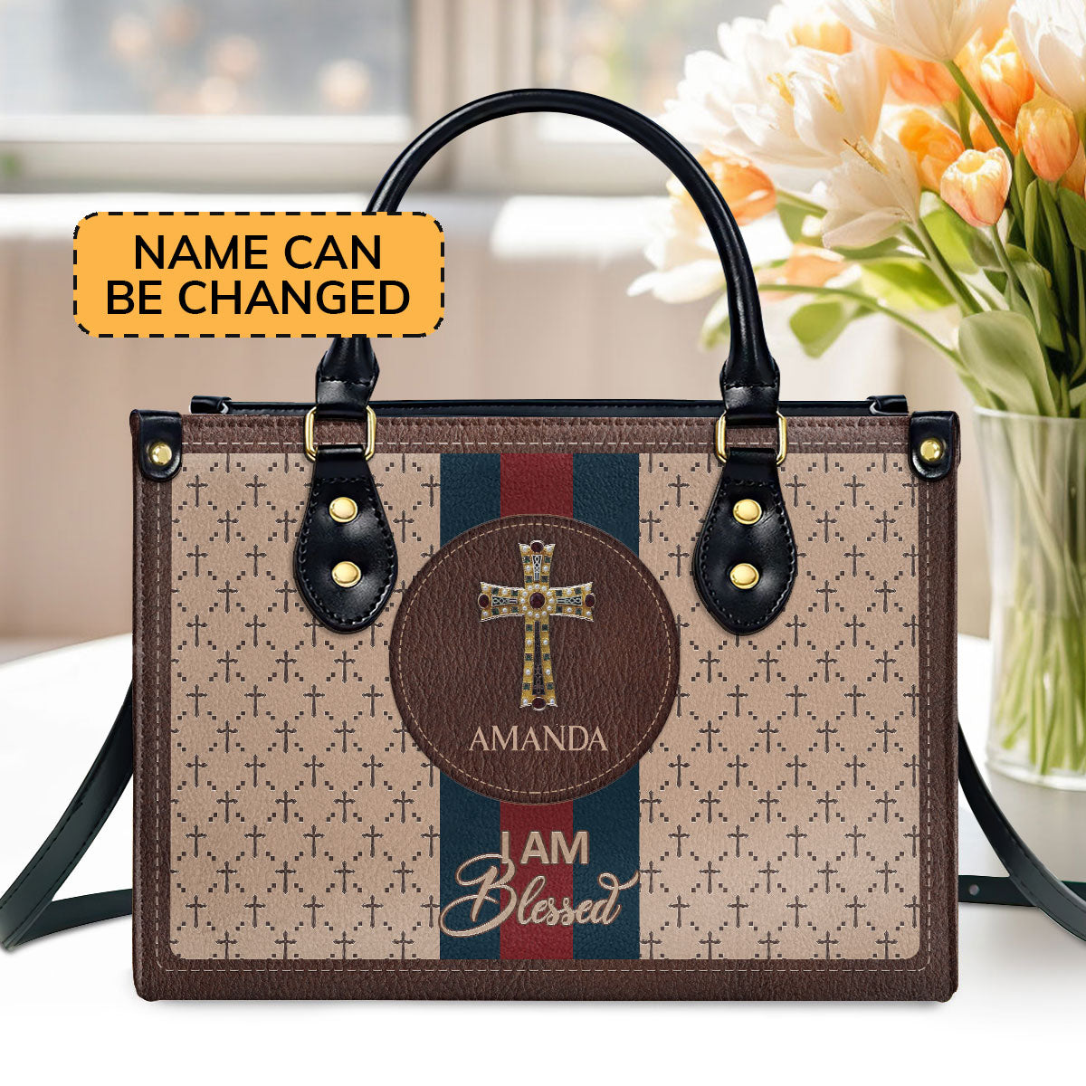 Beautiful Personalized Leather Handbag - I Am Blessed HIM283