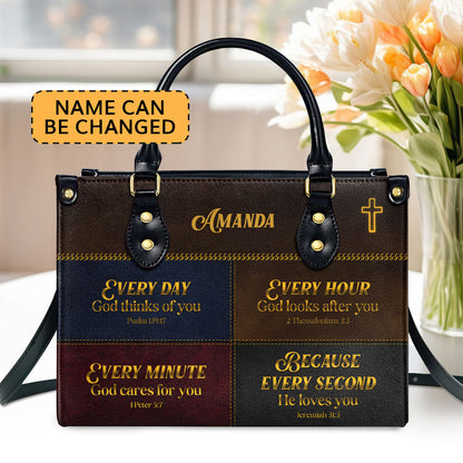 Personalized Leather Handbag With Handle | Everyday God Thinks Of You | Meaningful Spiritual Gifts For Christian Woman LHBHN655