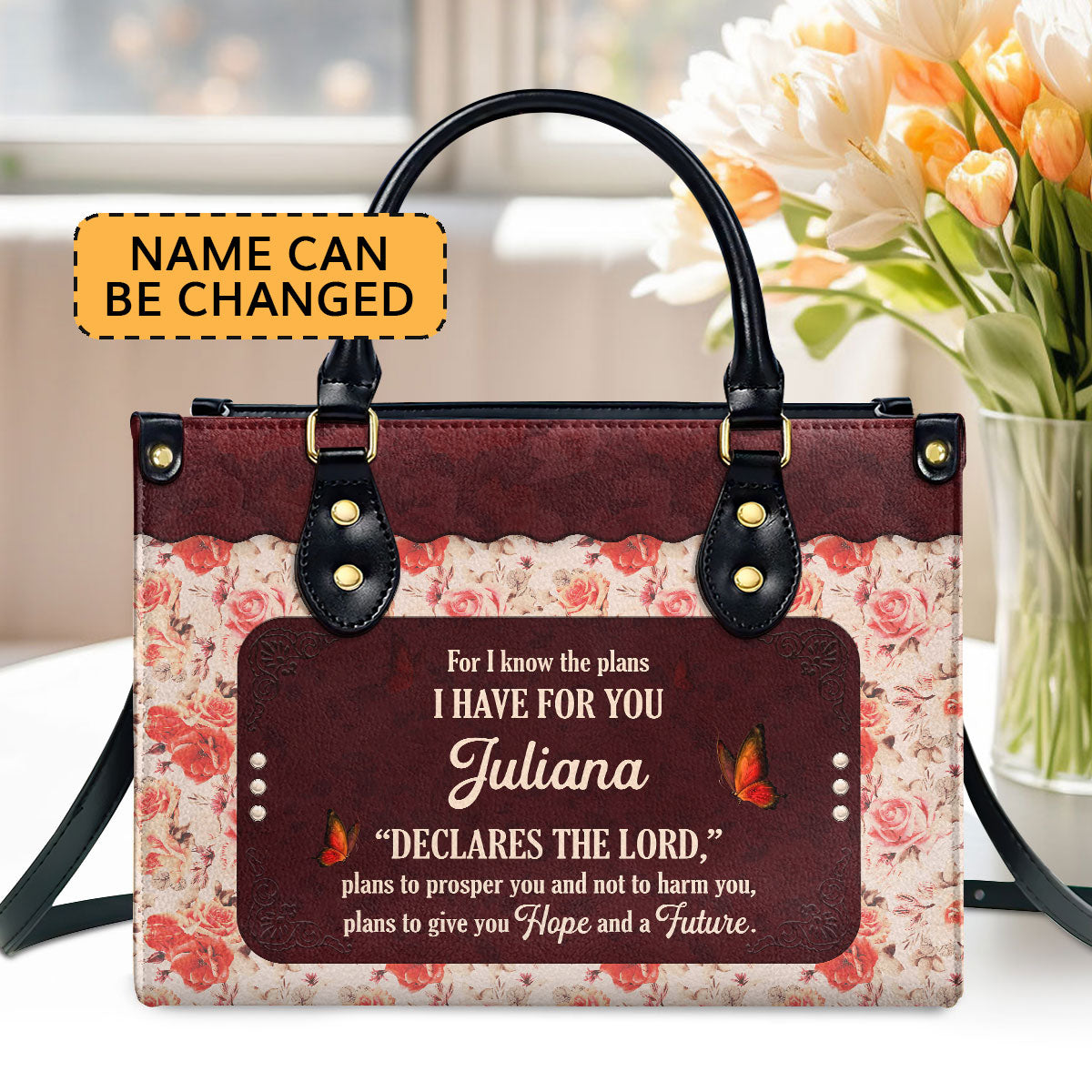 Jeremiah 29:11 | Personalized Zippered Leather Handbag | For I Know The Plans I Have For You | Religious Gift For Female Pastors LHBHN802