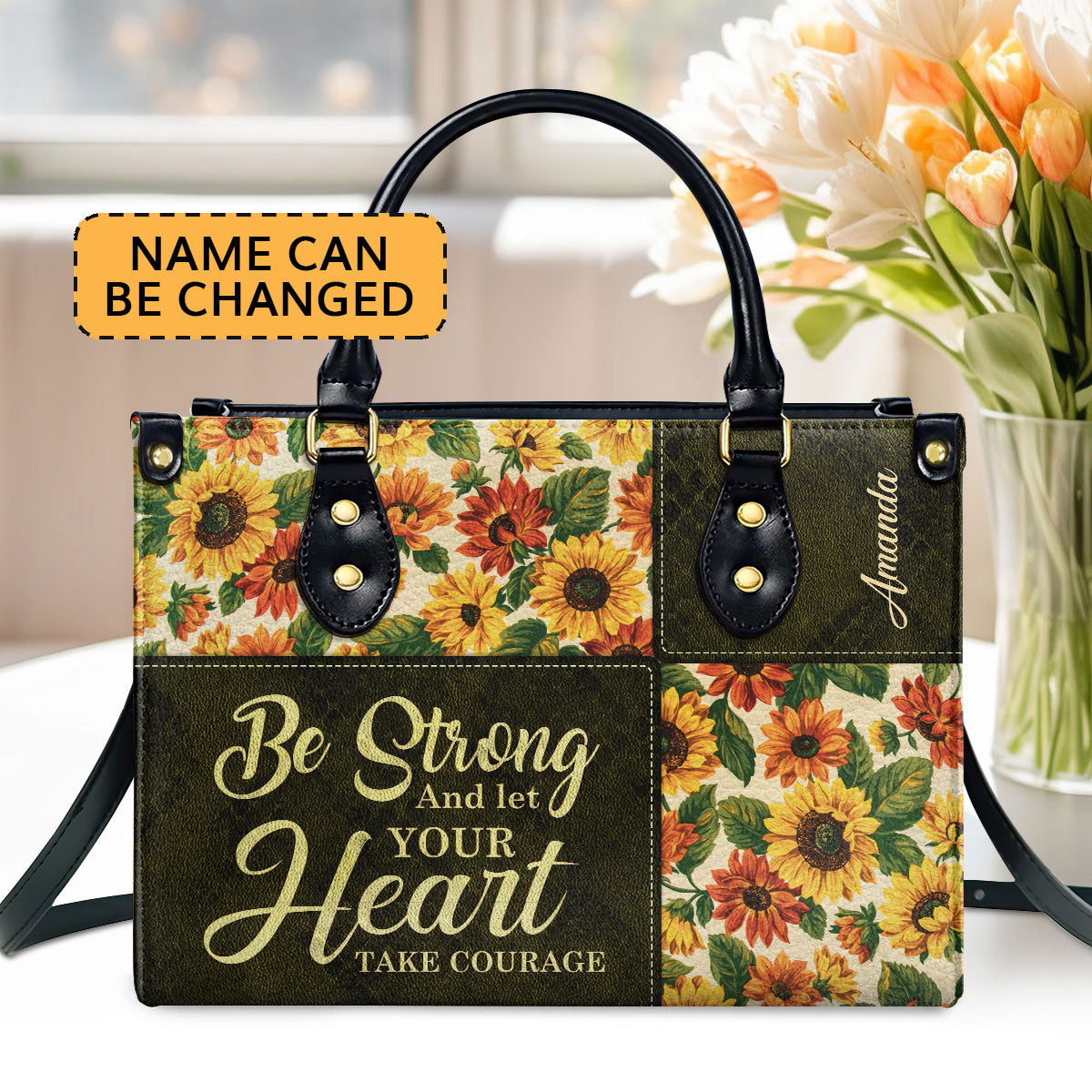 Personalized Leather Handbag With Handle | Psalm 31:24 | Gift For Bible Study Groups | Be Strong And Let Your Heart Take Courage LHBHN805