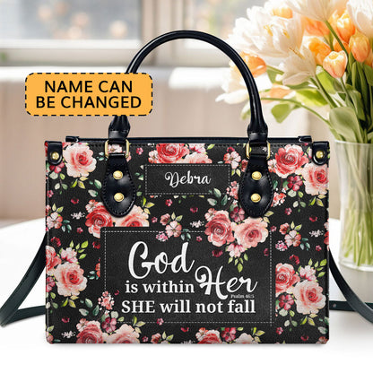 Spiritual Gift For Christian Ladies | Psalm 46:5 | God Is Within Her, She Will Not Fall | Personalized Leather Handbag With Handle LHBHN807